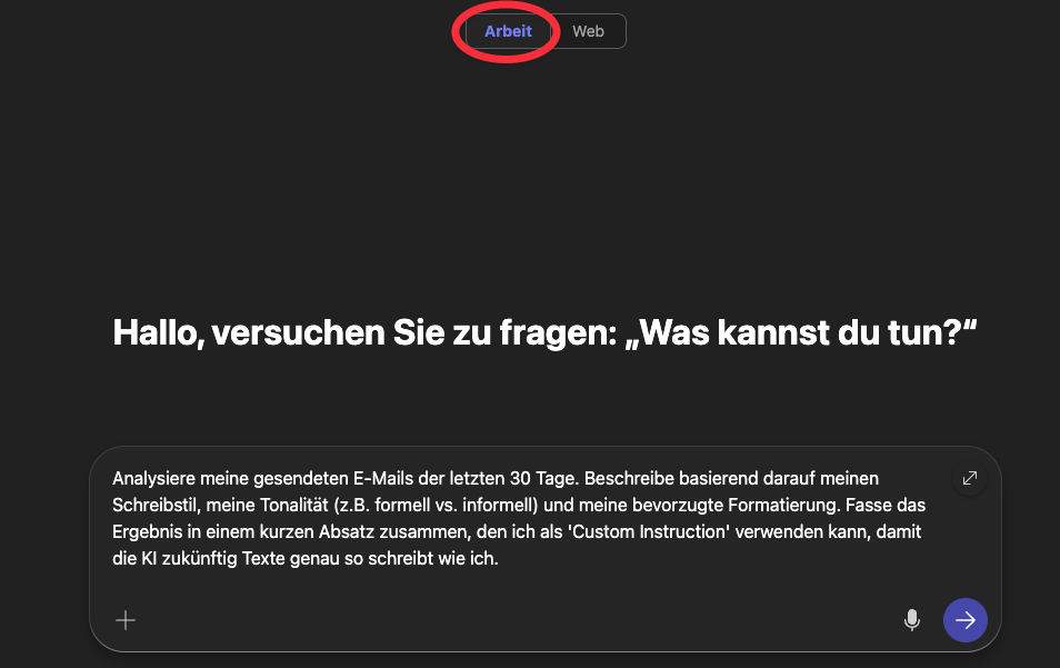 Copilot 365 Work Mode Prompt