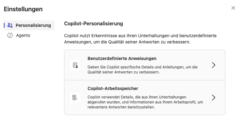 Copilot Personalisierungs Einstellungen