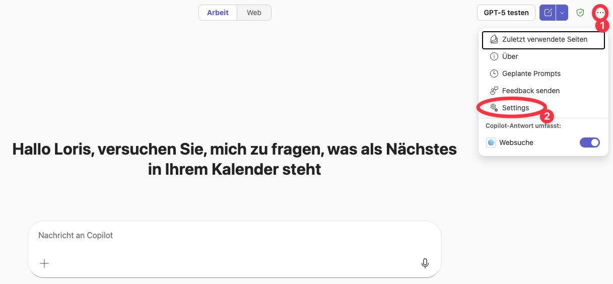 Copilot Einstellungen öffnen