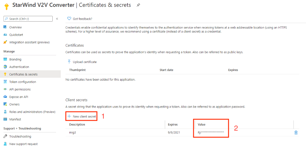 Azure Active Directory - App registration - Certificates & secrets